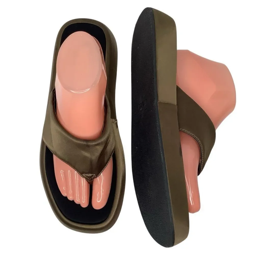 Zara Brown Satin Textile Low Platform Thong Flip Flop Women’s Sandals Sz 10.5 - Picture 1 of 10
